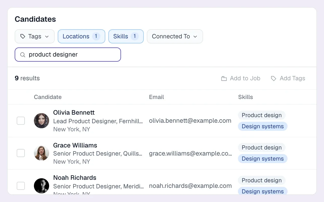 Longlist candidate search with keyword search, location radius and skills filters working together