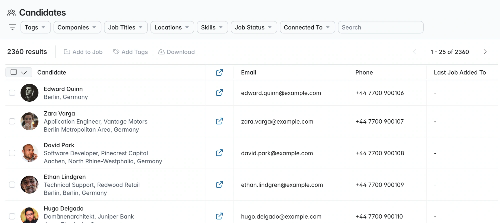 A searchable candidate database with contact details close at hand.