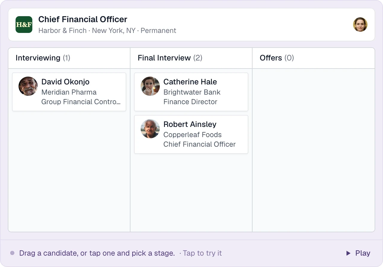 A CFO search from client shortlist to final interview and offer.