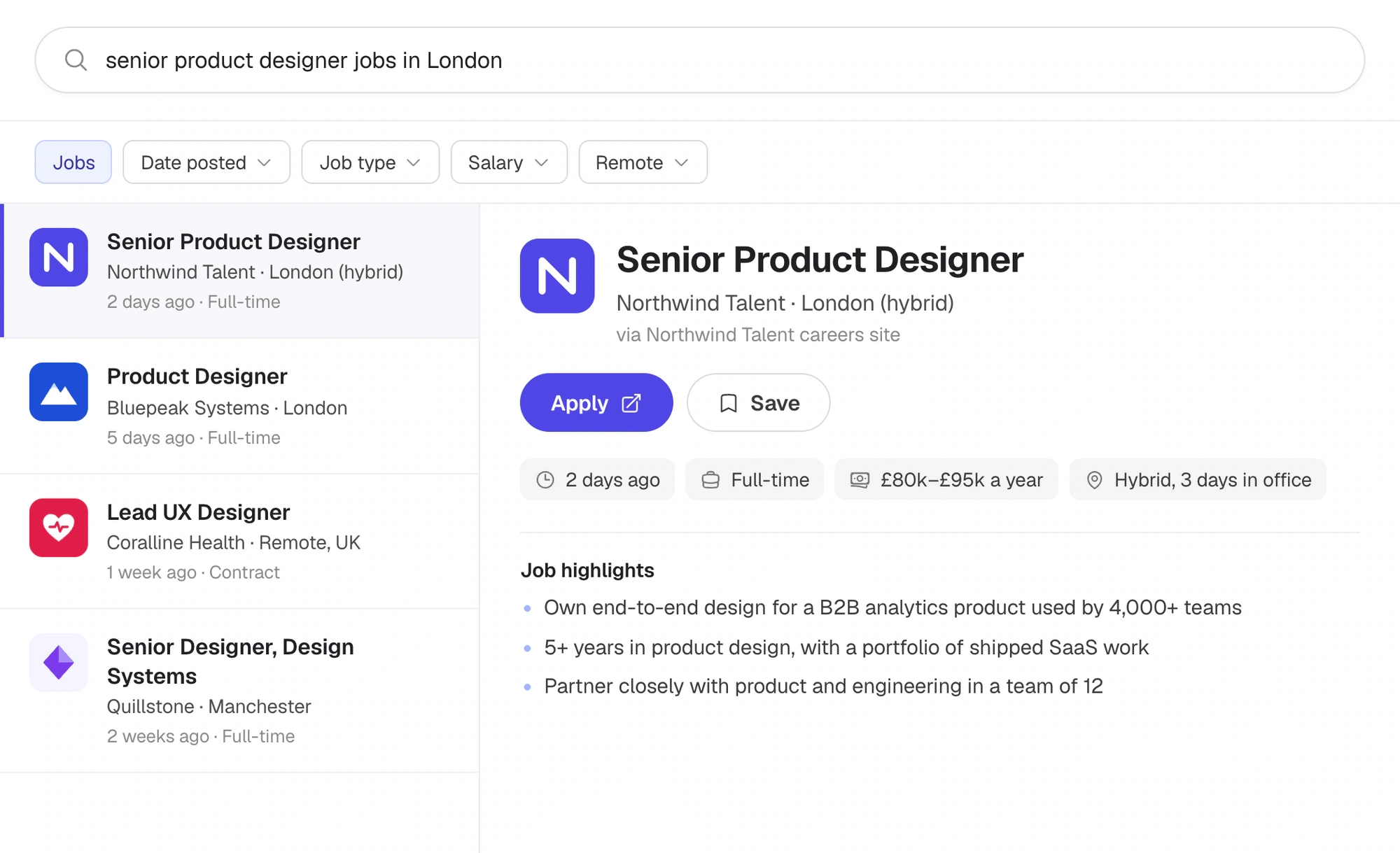 How an indexed job could appear in Google’s job results.