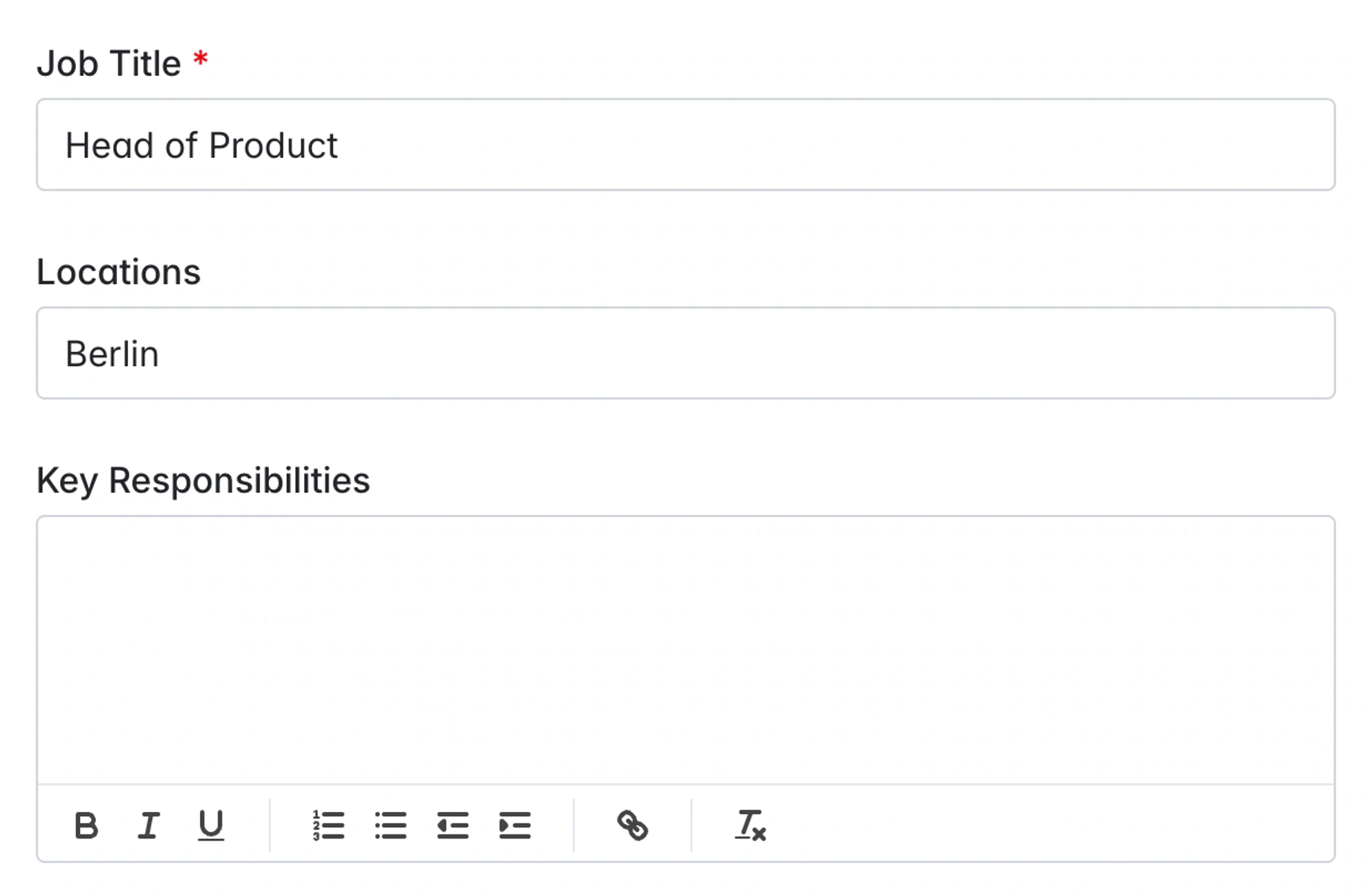 The job title, location, and description used for a public job post.
